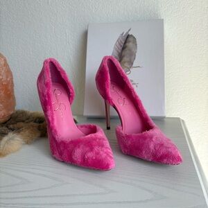 Jessica Simpson Vibrant Pink Faux Fur Heels
